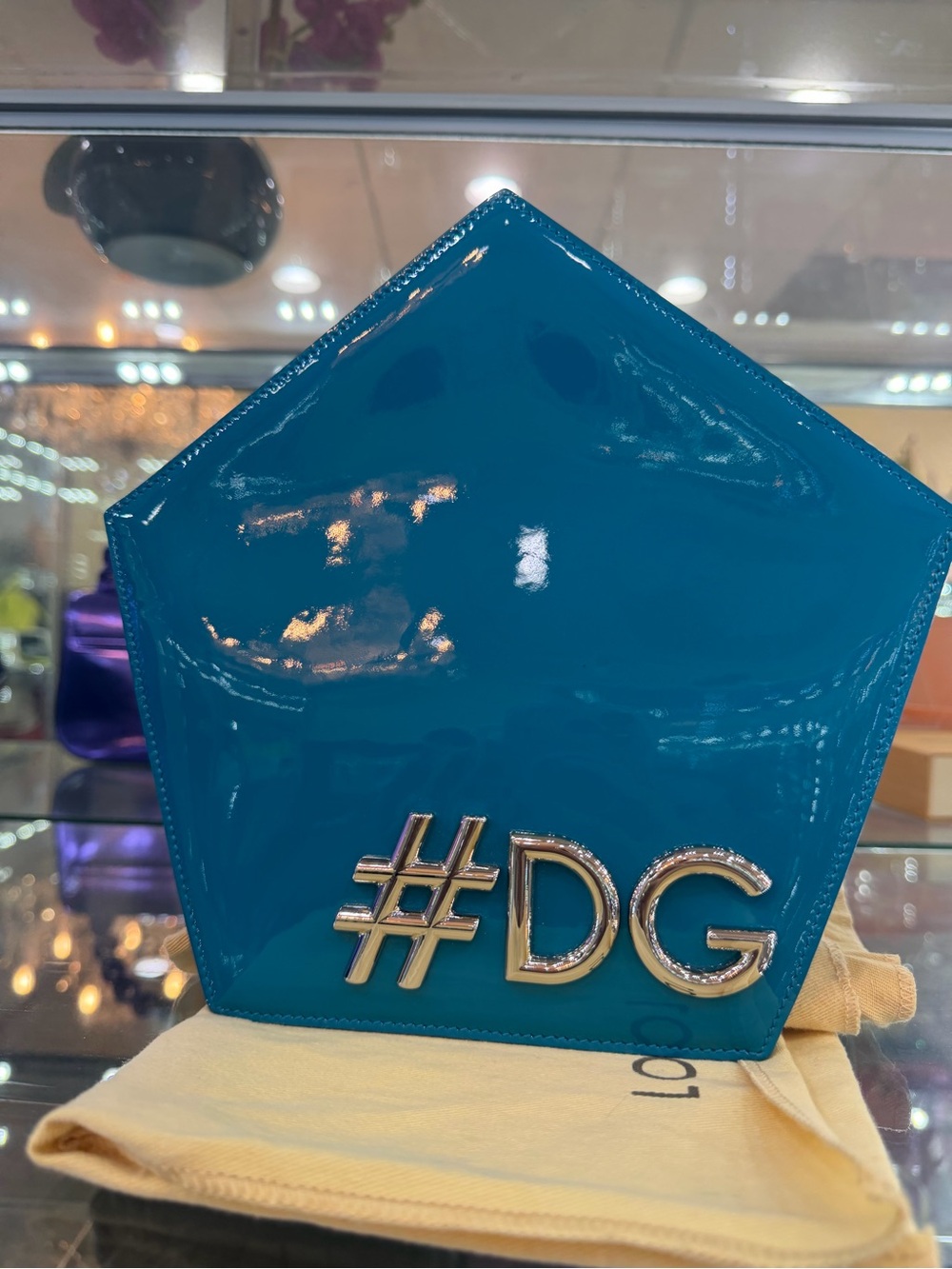 Dolce & Gabbana Teal Patent Accent Box with Gold #DG Logo